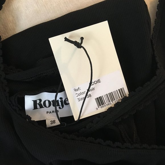 NWT ROUJE Addie Dress Cross Back with Scallop Lace Detail at Edges Black - Picture 4 of 10